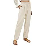 Damen Hose High Waist Lang Elegant Gummiband Bleistifthose Casual Hohe Taille Hose mit T