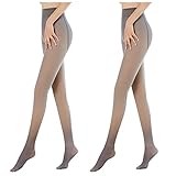 2PCS Damen Strumpfhosen Elastische Gefälschte Leggings Warm Fleece Pantyhose Plüschstrümpfe Perfekt Beine Abnehmen Durchscheinend Wärmende Thermostrumpfhose Winter 90G Thick Slimmer Thermo Fußsock