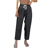 Lose Denim-Jeans für Damen, lässige, gerade Jeanshose mit Schnürung,Lang Jogginghose Loose Sweathose Sporthosen Trainingshose Haremshose Bedruckte Weitem Bein Hose Strandhose Freizeithosen Eay