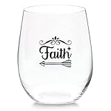 Faith Weinglas ohne Stiel, 425 ml, Halloween, Herbst, Herbst, Neuheit, Abend-Weinglas-Tasse, Geschenkidee für Weihnachten, Thanksgiving, Vatertag, Freund, Mutter, Ehemann, Ehefrau, B