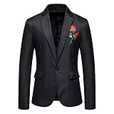 erthome1 Herren Sakko Blazer Elegante Rose Embroidery Sportmäntel Blazerjacken Lässige Elegante Slim Fit Anzugjacke Modern Freizeit Jackett Business Anzugjacke Business Hochzeit Blazer EIN Knop