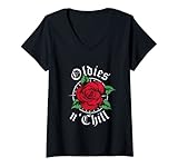 Damen Oldies and Chill Lowrider Oldies Oldies Rote Rosen Oldies T-Shirt mit V