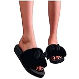 BUXIANGGAN Hausschuhe Slipper Pantoffeln Damen Hausschuhe Mode Indoor Frauen Slip-On Offene Zehe Flache Warme Winter Hausschuhe Home Indoor Schlafzimmer rutschfeste Schuhe 38 Schw