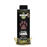 alphazoo Premium Leinöl für Hunde, Katzen & Pferde 250 ml, Leinsamenöl kaltgepresst, Öl Energie für Herz & Kreislauf, Futteröl reich an Omega 3 & Omega 6 Fettsäuren, recyclebare Weißb