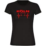 T-Shirt Köln Herz - Herzschlag - Puls schwarz Damen Gr. S bis 2XL - Köln Kölnerin Fußball Fanartikel, Größe:M