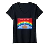 Damen Allein Jesus rettet – Christliches Regenbogen-Motiv T-Shirt mit V