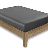 Amazon Brand – Umi Spannbetttuch 400 Fäden - Einzelbett-Spannbettlaken 100 % Baumwolle, Farbe Dunkelgrau, elastische Tiefe Taschen, 100x200