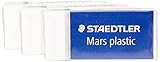 STAEDTLER 526 53 ABK3D Radierer Mars plastic mini phtalat- und latexfrei, 3 Stück auf Blisterkarte, 2 Stück und 1 Stück gratis, weiß