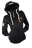 Damen Sweat Jacke Kapuze Fleece gefüttert Hoodie Übergangsjacke Uni S - 3XL (Schwarz, xx_l)