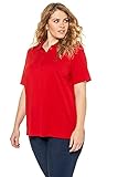 Ulla Popken Damen große Größen Poloshirt mit Stickerei in Pima Cotton, Classic T-Shirt, Rot (Apfelrot 72709650), 50-52