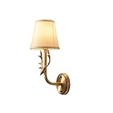 W.Z.H.H.H Mode Hut Vintage Indoor Home Lichter Leuchte Loft Wandleuchten Antik Messing und Creme Faux Seide Stoff Schatten E14 Licht Outdoor Mü