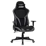 Intimate WM Heart Gaming Stuhl Stoff, Racing Gamer Stuhl, Ergonomischer PC Drehstuhl, Verstellbarer Bürostuhl mit Hoher Rückenlehne, Computerstuhl mit Wippfunktion (Schwarz+Dunkelgrau)