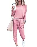 HenzWorld Ladies Loose Sportswear Loungewear Outfit Set Trainingsanzüge Damen 2 Stück Langarm Tops und Hosen (Pink Size M)