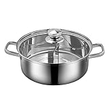 Lurrose Edelstahl Hot Pot mit Teiler Metall Induktion Herd Topf Shabu Shabu Topf Nicht- Stick Kochen Topf Geschirr für Induktion Kochfeld Gasherd 28Cm Silb