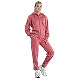 LeeHanTon Sherpa Damen Sweatsuits mit Reißverschluss, Active Jogging, Fleece, 2-teiliges Set mit Kapuze und Hose, Winter-Outfit, mauve, S