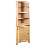 Eiche Massivholz Eckschrank mit 4 offenen Ablagen und 3 Innenablagen Wand-Eckschrank Vitrinenschrank Aktenschränke Beistellschrank für Wohnzimmer Schlafzimmer Büro Flur 59 x 36 x 180