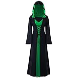 SoLu DAY8 Halloween Kostüm für Damen Maxi Kleid mit Kapuze, Frauen Hoodie Hexe Cosplay Party Gotisch Robe Criss Cross Kreuzgurt Patchwork Langarm V-Ausschnitt Kleidung Womens D