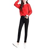 Qtinghua Damen Skinny High Waist Jeans Winter Fleece Gefüttert Wärme Solid Colo Bleistifthose mit Taschen Gr. 58, #2-schw