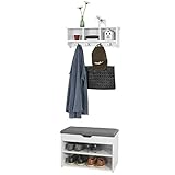 SoBuy Wandgarderobe-Set Flurset Flurmöbel Schuhbank mit Sitzfläche Wandgarderobe FSR25-HG+FRG48-W