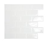 Wandfliesen zum Kleben, U-Bahn-Fliesen-Design, patentierte Gel-O-Technologie, 28 x 25 cm, Weiß