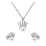 Sfqrypr. Edelstahl-Krone-Damen-Titan-Stahl-Ohrringe-Hochzeits-Set ohne Fading (Metal Color : Smooth Silver Set)