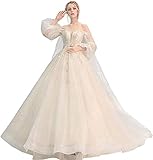LIANHUI Hochzeitskleider Damen Prinzessin Mit Laternenärmel, Brautkleider Lange Schleppe, Sexy Tube Top Brautkleid Abendkleider, RüCkenfrei Spitze TüLl Abendkleid Lang (Farbe : White, Größe : S)