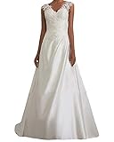 MISSMAO_FASHION2019 Brautkleid Lang Hochzeitskleider Spitze Damen Brautmode V-Ausschnitt Bodenlang Abendkleid Rückenfrei Weiß Vintage Ärmellos Brautkleid Weiß 5XL