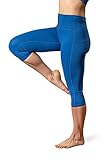 IYEEWA High Waist Yoga Capri für Damen mit 3 Taschen inklusive Reißverschluss - Bauchkontrolle Workout Leggings für Damen - Blau - X-Groß