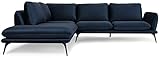 Ibbe Design Dunkelblau 5er Sitzer Samt Stoff L-Form Ecksofa Eckcouch Portimao Velours Sofa mit Links Chaiselongue Couch Wohnlandschaft, 285x252x110x63