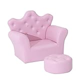 HOMCOM Kindersessel Kindersofa Kinder Mädchen Softsofa mit Kristallknöpfen Hocker Rosa 58x40,5x49