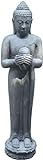 korb.outlet Große Buddha-Figur mit Lotus-Gefäß Steinguss/stehender Steinbuddha 150cm, Steinfigur/Skulptur für Haus und G