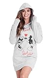 Disney Oversize Pullover Damen, Hoodie Damen und Teenager Mädchen, Hoodie Kleid Minnie und Mickey Mouse, Lang Sweatkleid Damen Baumwolle Sweatshirt (Grau, M, 12-14)