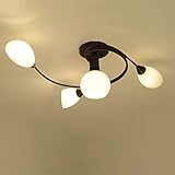 Retro Vintage Deckenleuchte 4- Flammig Blütenform Deckenlampe, Wohnzimmer Opalweiß Glas Schirm Schlafzimmer Leuchte, E27 Max. 40W Arbeitszimmer Lampe aus Schwarz Iron Innen Schlafzimmer Licht Ø68