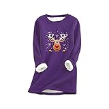 GFGHH Damen Plüsch Warmer Pullover Nachahmung Lammhaar Futter Lässig Weihnachten Bedruckt Sweatshirt Einfarbig Langarm T-Shirt Dickes Samt Winter Rundhals Oversize Shirt Top Lose Teddy Fleece Ob