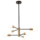 SOZOMO Nordischer Schwarz-Gold-Kronleuchter, Mid Century Pendelleuchte LED-Pendelleuchte Gold Kronleuchter Deckenleuchte für Wohnzimmer Schlafzimmer Küche (6-Lichter)