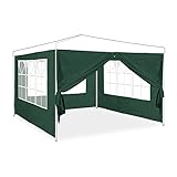 Relaxdays Pavillon-Seitenwand 4er Set, 3 Wände mit Fenster, 1 Seitenteil mit Reißverschluss, Kunststoff, HxB 2x3 m, grü