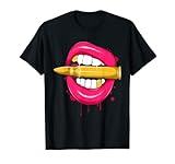 T-Shirt mit rosa Lippen, goldfarbene Zähne, Retro, sexy Frau T-S