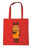 Logoshirt® Die Sendung mit der Maus Baumwolltasche I Stofftasche I Stoffbeutel bedruckt rot I Jutebeutel 100% Baumwolle I Stoffbeutel mit langen Tragegriffen I lizenziertes Desig