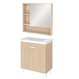 SENSEA - Badezimmermöbel - Unterschrank mit Waschbecken und Spiegel - EASY - L. 70 cm - Holz - Natürliche Eichenoptik - Keramik weiß