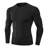 Sportshirt Herren Urban Rundhals Slim Fit Modern Männer Kompressionsshirt Herbst Winter Basic Stretch Einfarbig Herren Funktionsshirt Gym Schnelltrocknend Herren T-Shirt C-Black M