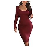 JISHII Kleid für Damen Einfarbig Langärmeliges Rundhalsausschnitt A-Linie Ein hippes Kleid Schlank Unternehmen Arbeitskleidung Sexy Figurbetont die Perfekte Figurbetontes Leicht Wickelk