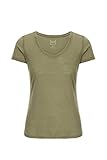 super.natural Dünnes Damen Kurzarm T-Shirt, V-Ausschnitt, Mit Merinowolle, W BASE V NECK TEE 140, Größe: S, Farbe: Beige/Khak