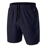 Herren Sport Shorts Kurze Hose Schnell Trocknend Sporthose Leicht mit Reißverschlusstasche(Marine,EU-L/US-M)