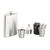 Relaxdays Flachmann Set Edelstahl 7 teilig, 200 ml Flachmann mit Trichter und 4 Becher für Camping und Festival, silb