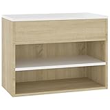 vidaXL Schuhbank Sitzbank Bank Sitztruhe Schuhschrank Schuhablage Schuhregal Schuhaufbewahrung Schuhständer Weiß Sonoma-Eiche 60x30x45cm Spanp