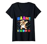 Damen Dabbing Bulldog Bääm Ich Bin 10 - Kindergeburtstag 10 T-Shirt mit V