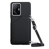 PekaTech Handykette für Xiaomi 11T / Xiaomi 11T Pro 5G, PU-Leder Hülle- Handyhülle mit Band zum Umhängen - Klapptasche Handytasche Case mit Handy-Kette, Kartenfach und Portmonee, Schw