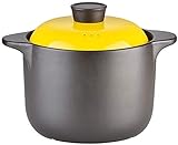 CCHAYE Küche Steinzeug Kochen TOP TREURE Soup Casserole Teller mit Deckel Chinesische Suppe/Ton/Erdtopf mit doppeltem Griff und gelbem Deckel Keramik Kochgeschirr Rund schwarz (4 Liter) Imp