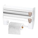 AllRight Wandrollenhalter Küche Küchenrollenhalter mit Folienschneider Frischhaltefolie Abroller Schneidabroller 3Fach Papierrollen Spender Lagerregal Bequem Praktisch Weiß