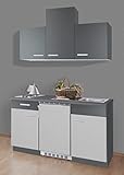 idealShopping GmbH Singleküche Greta 150 cm mit Edelstahl Kochmulde und Kühlschrank in Hellgrau/Grap